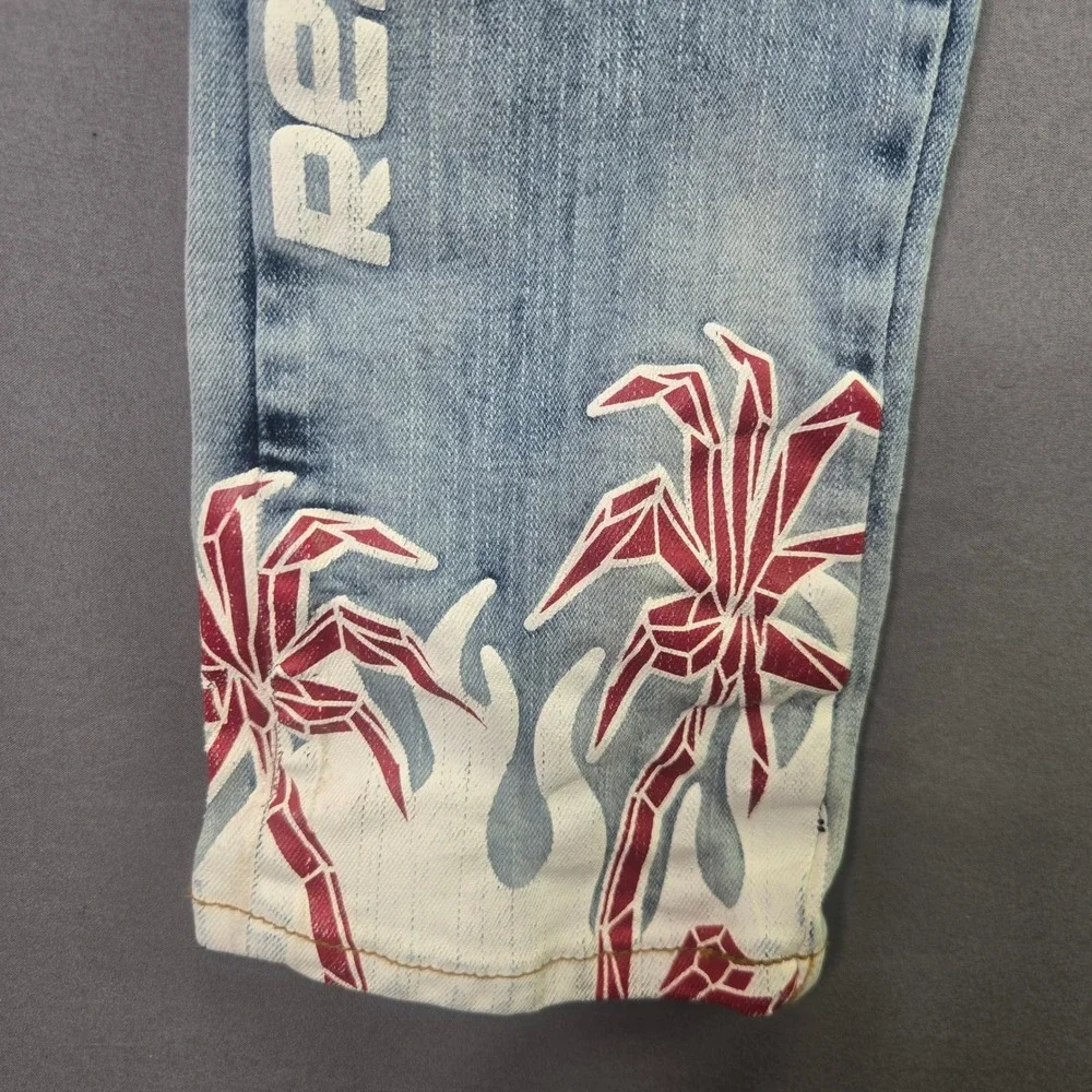 Preme Jeans Rest In Paradise Distressed Graphic Denim 34x33 Blue Palm Tree Slim